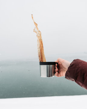 Tea splash on a frosty winter day