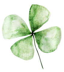 Four leaf clover isolated watercolor element. Template for decorating designs and illustrations.
