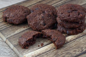 close up dark chocolate cookies