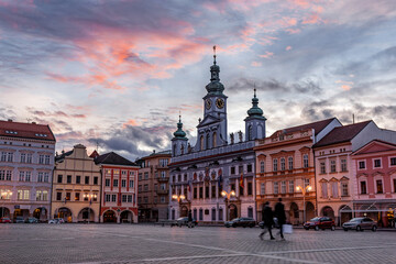 Fototapeta premium Historic center of Ceske Budejovice at night, Czechia