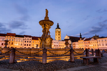 Fototapeta premium Historic center of Ceske Budejovice at night, Czechia