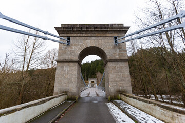 Stadlecky chain bridge over the river Luznice in the Czechia