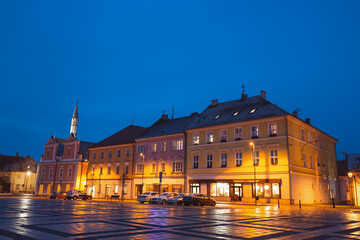 Fototapeta premium Night in Sobeslav - city in South Bohemian region, Czechia