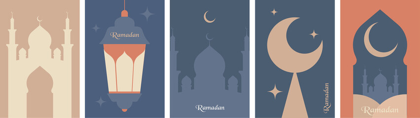 Ramadan Kareem. Islamic greeting card template with ramadan for wallpaper design. Poster, media banner. A set of vector illustrations. © Molibdenis-Studio