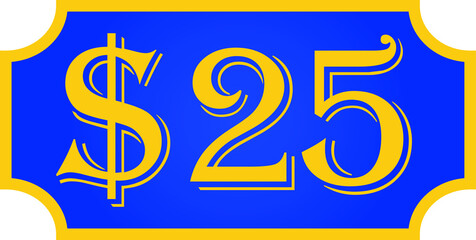 price symbol 25 dollar $25, $ ballot vector for offer and sale