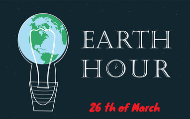 Earth hour banner with lettering and globe. Voice for the planet concept. Vector vector illustration