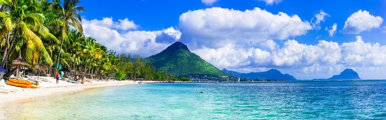 Poster best tropical destinations - splendid Mauritius island. Beautiful resort and beach Flick en Flack © Freesurf