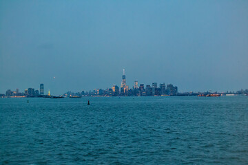 View on Hudson river in the evening near the Battery Park, Lower Manhattan, New York City, USA