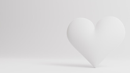 SIngle white heart isolated on white background. Valentine's Day 3d illustration - rendering