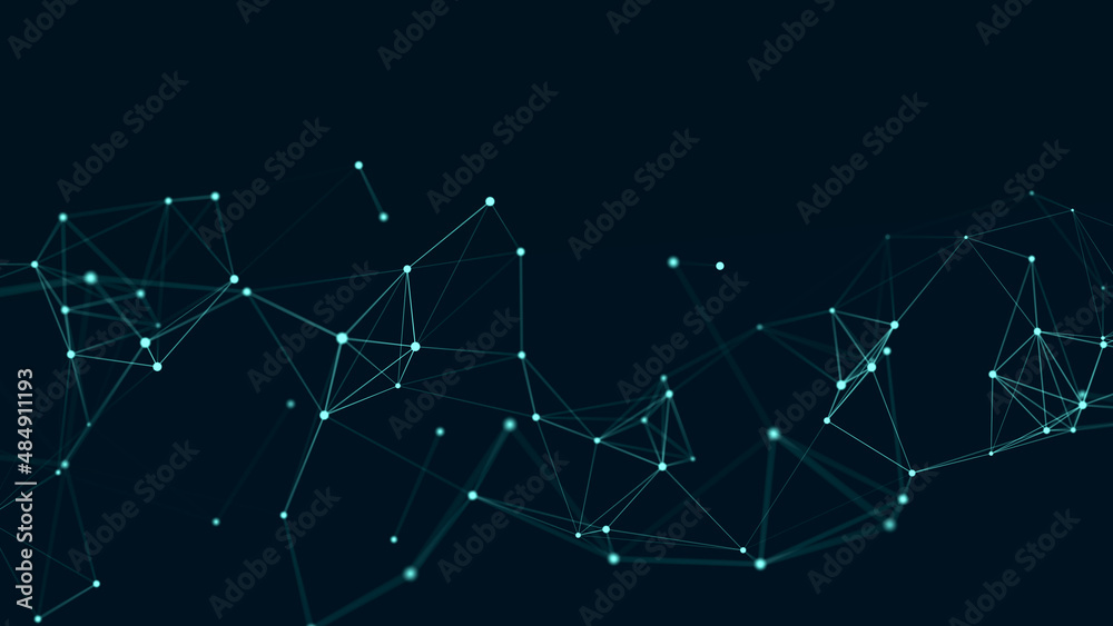 Poster abstract distribution of lines and points in space. big data visualization. 3d rendering.