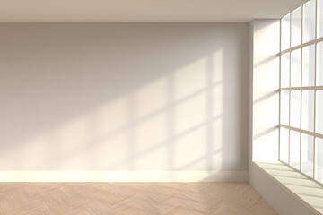 Modern classic white empty interior with herringbone parquet. 3d render illustration mock up.