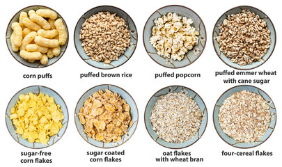 set of various precooked grains in bowl with names