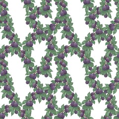 Plum branch pattern, watercolor illustration purple plum, seamless pattern