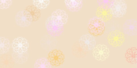 Light pink, yellow vector doodle background with flowers.