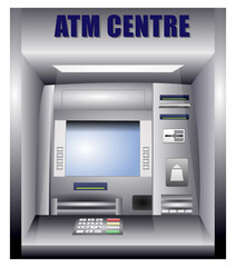 Realistic Illustration of a ATM Machine, atm 

bank cash machine with screen, Keypad for debit 

or credit card. 
