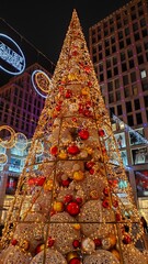 Obraz premium photo of a Christmas tree, holiday, Christmas, garland, decoration, illumination