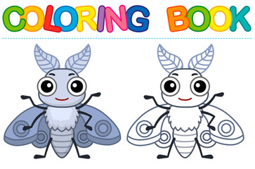 Vector coloring Insect for children coloring book. Funny moth in a cartoon style