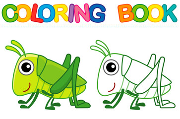 Vector coloring Insect for children coloring book. Funny grasshopper in a cartoon style