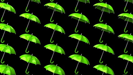 Green umbrellas on black background.
Abstract 3D illustration for background.