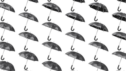 Fototapeta na wymiar Black umbrellas on white background. Abstract 3D illustration for background.
