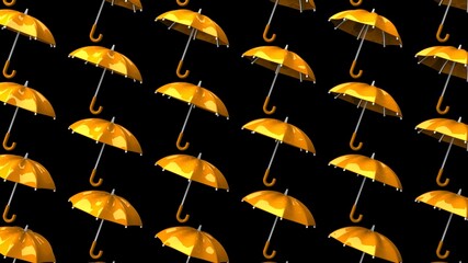 Fototapeta na wymiar Orange umbrellas on black background. Abstract 3D illustration for background.