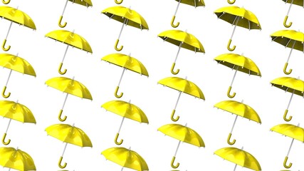Fototapeta na wymiar Yellow umbrellas on white background. Abstract 3D illustration for background.