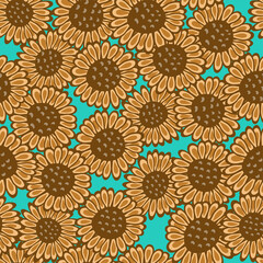 Sunflower fields. Seamless pattern perfect for backgrounds, wallpapers, textile, fabric, etc.