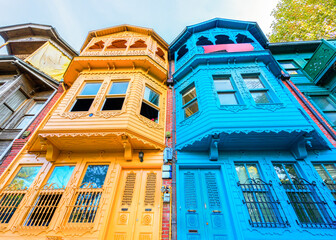 View of colorful buildings in Kuzguncuk. Kuzguncuk is a neighborhood in the Uskudar district in Istanbul, Turkey.