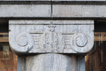 Amsterdam Berenstraat Street Building Exterior Detail with a Sculpted Imperial Crown, Netherlands