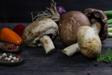 champinion mushrooms and fresh vegetables from the organic garden
