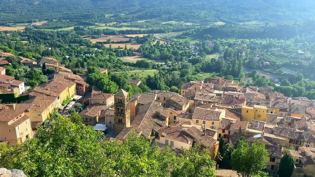 Village of Moustier Sainte Marie in Provence, France seen from above