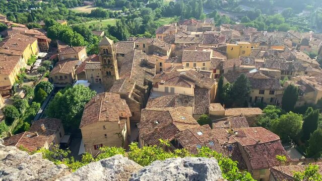 Village of Moustiers-Sainte-Marie on a summer day in Provence, France