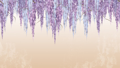 hanging flowers on a gradient background photo wallpaper in the interior