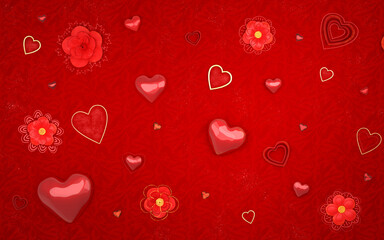 A festive banner for Valentine 's Day with red hearts . 3D Rendering