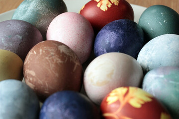 Homemade colorful naturally dyed Easter eggs