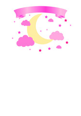 congratulatory children's card. pink clouds with a month on a postcard.