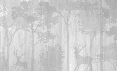 Photo wallpapers for the interior. Wall decor in grunge style. The forest is in a fog. A fresco depicting a forest. - 484921976
