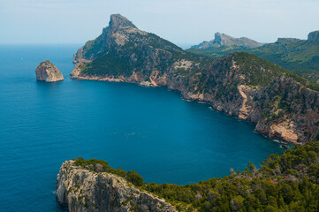 View of the Mediterranean Sea from the cliffs of the Balearic island of Mallorca