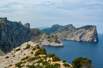 Fototapeta na wymiar View of the Mediterranean Sea from the cliffs of the Balearic island of Mallorca