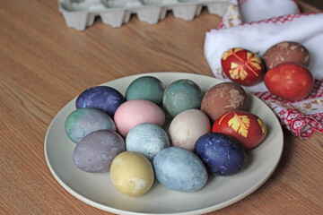 Homemade colorful naturally dyed Easter eggs