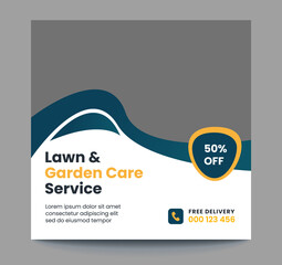 Agricultural and Farming care Services social media banner design or organic farm square template. Easy suitable for social media post, flyers, web, landscape,  agro industry and gardening.