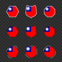 National symbols of Taiwan on a dark transparent background, vector flags of Taiwan.