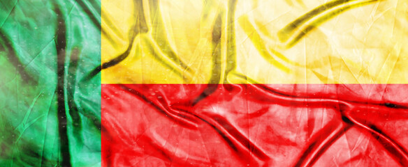 Benin flag, Realistic waving fabric flag, Flag Background texture, 3d illustration.