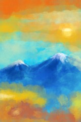 Abstract Modern Digital Artwork, Colorful Graphics, Mountain and sky (JPG File only, Raster Graphics) - 484924962