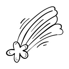 Shooting star hand drawn illustration in doodle style. Coloring vector for kids