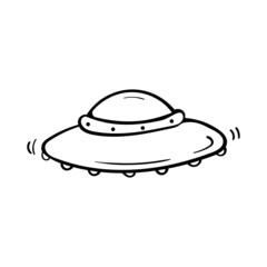UFO space ship doodle vector illustration for coloring