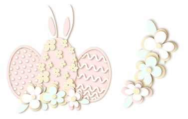 Naklejka na ściany i meble Creative easter design element egg, bunny ears, floral composition.