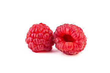 Raspberry. Ripe sweet raspberry macro image on white isolated background. Close up image.