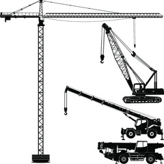 Various types of silhouette Building cranes
