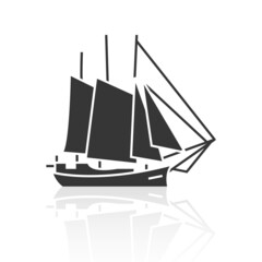 Solid icons for Boat and shadow, vector illustrations